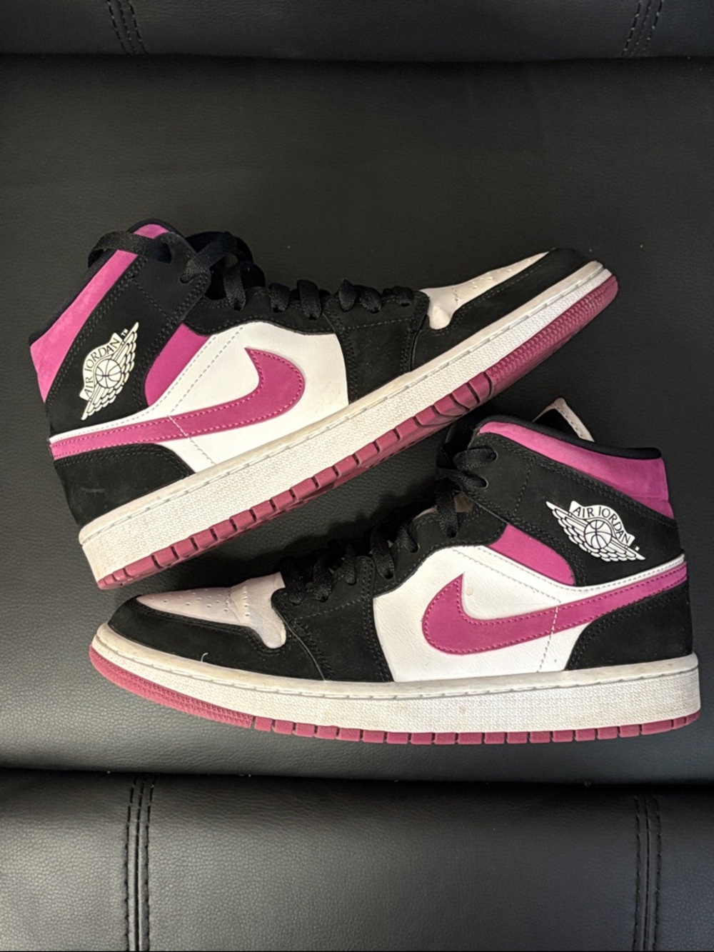 Jordan 1 Mid ‘Magneta’Women’s Pink, Black & White Sneakers Sz 8